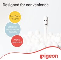 Pigeon Cotton Swabs, Flexible And Soft Paper Stem, 100% Soft Cotton Tips, Hinged, 100 Pieces, White