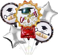 Party Time 5-Pieces Congrats Graduation Balloons Set,  Award Tag Balloon, Congrats Grad Foil Balloons and 18&quot; Silver Star Foil Balloon Bouquet, Graduation Party Decoration Supplies
