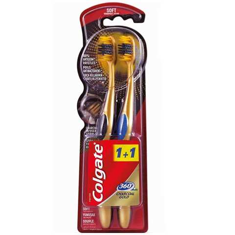 Colgate Toothbrush 360 Charcoal Infused Gold Soft  2 Pieces