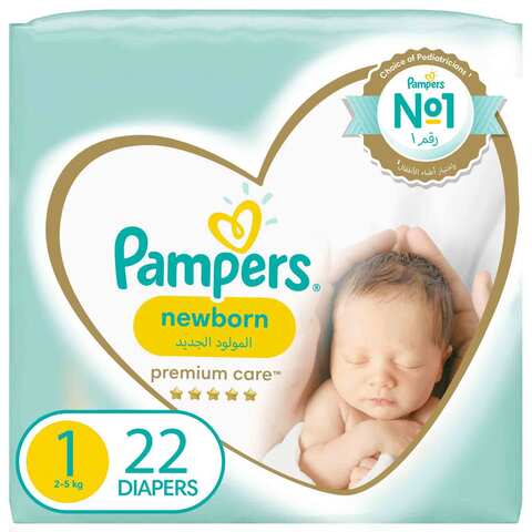 Pampers Premium Care Diapers Size 1 Newborn 2-5 Kg Carry Pack 22 Diapers