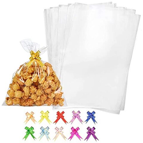 Generic 100Pcs Clear Cellophane Treat Bags With Twist Ties Self Adhesive Cookie Bags Packing Supplies For Party Favor, Candy, Cookie, Popcorn, Dessert, Bakery