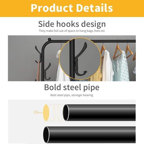 Metal Garment Racks Heavy Duty Indoor Bedroom Cool Clothing Hanger with Top Rod and Lower Storage Shelf(black s2)