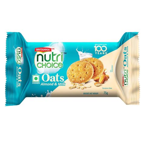 Britannia Nutrichoice Oats Almond And Milk Cookies 75g Pack of 6
