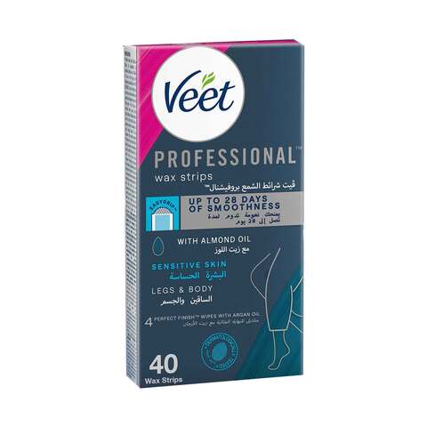 Veet Easy-Gel Wax Strips Body &amp; Legs for Sensitive Skin, With Soothing Blue Cornflower Fragrance, 40 Wax Strips