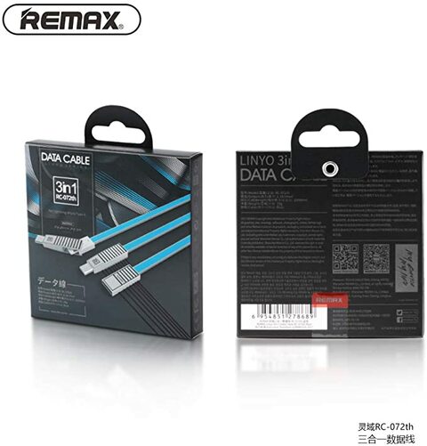 Remax Linyo 3 In 1 USB-C, Lightning And Micro USB Charging And Data Cable (1M)-Blue