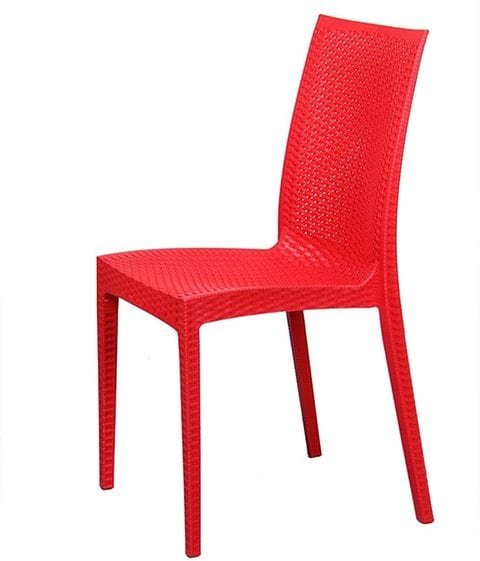 LANNY Set of 4 Plastic Armless Chair 1707red Rattan Desgin Dining Chair-good for Garden Patio Kitchen