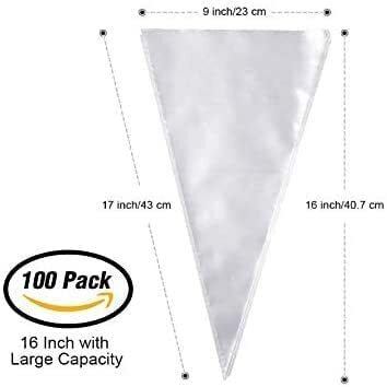 SKY-TOUCH 200 Pack 16 Inch Extra Thick Pastry Bags Large Disposable Icing Decorating Bags Cake Piping Bags with 5 Bag Ties