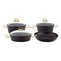 Home Maker Granite Cookware Set With Glass Lid Black And Gold 7 PCS
