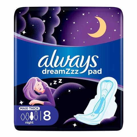 Always Dreamz Maxi Thick Night Sanitary Pads With Wings White 8 count