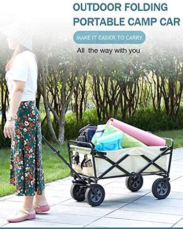 COOLBABY A cart with adjustable handles that folds into a lightweight outdoor four-wheeled cart cart