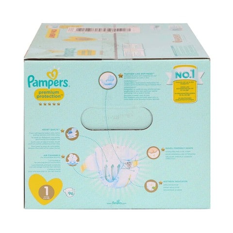 Pampers Premium Protection Diapers, Size 1, Newborn, 2-5Kg, 96 Baby Diapers