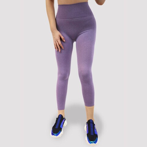 Lounge Leggings - High Waisted Workout Gym Yoga Basic Pants for Women (Large, Purple)