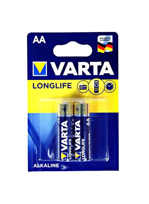 بطارية Varta LongLife AA القلوية (1.5 فولت ، قطعتان) [حزمة من 4]