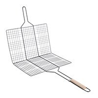 Royalford Barbeque Grill Chromium Plated Iron Rf10374 - Wooden Handle, Folding Portable Bbq Grill Basket For Fish Vegetables Shrimp, Larger Grilling Area