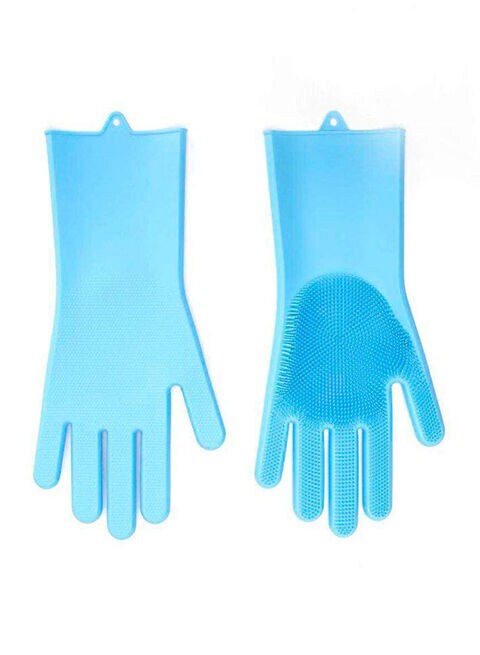 Generic Magic Silicone Gloves With Wash Scrubber Blue 13.6 x 6.1inch