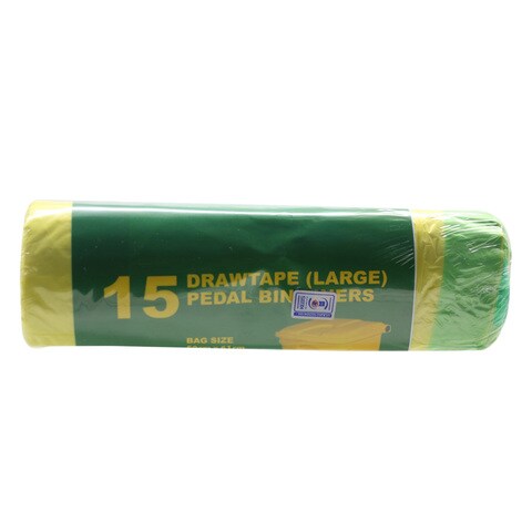 Drawtape Bio Pedal Bin Liners Large Yellow/Green Tape 15 Count