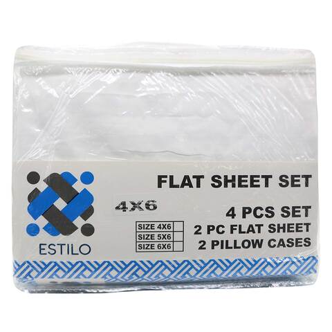 Estilo Plain Flat Bedsheet Set White Double Size 4x6m White