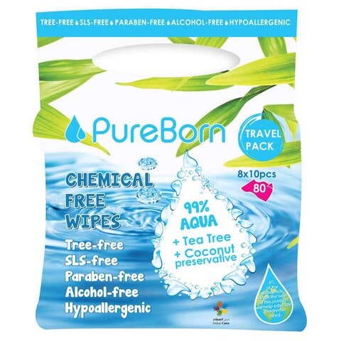 Pure Born Chemical Free Baby Wipes Travel Pack 80 count