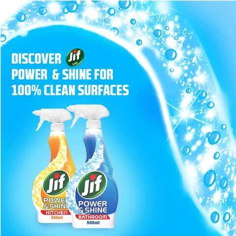 Jif Power &amp; Shine Spray Cleaner For Clean Shiny Surfaces Bathroom 100% Soap &amp; Limescale Removing Formula 500ml