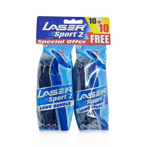 Laser Sport 2 Long Handle Disposable Razors Blue 20 count
