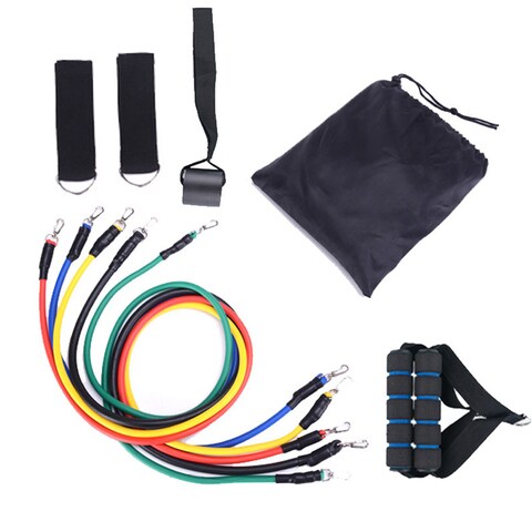 Generic-11pcs Fitness Resistance Bands Set Workout Exercise Tube Bands with Door Anchor Ankle Straps Cushioned Handles Carry Bags for Home Gym Travel