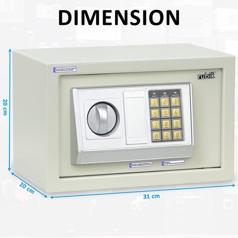 Rubik Safe Box with Digital Keypad and Key Lock for Money Cash Jewelry Office Home Office Security RB20EA (31x20x20cm) White