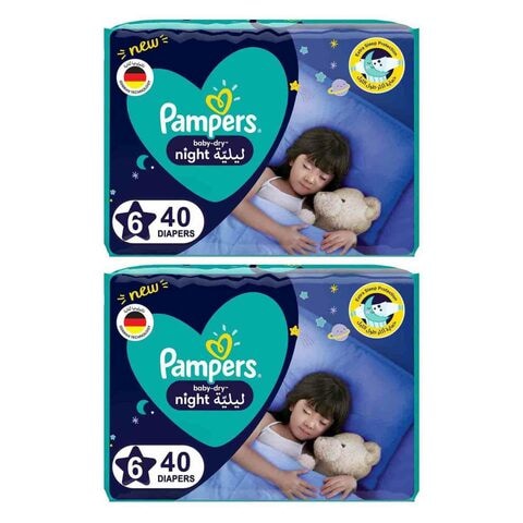 اشتري Pampers Baby-Dry Night Diaper Size 6 14+kg Mega Pack White 40 countx2 في الامارات