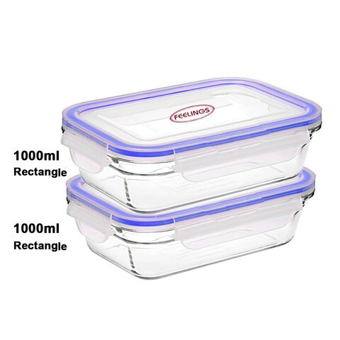 Feelings Glass Rectangular Storage Container Clear/Purple 1L 2 PCS ...
