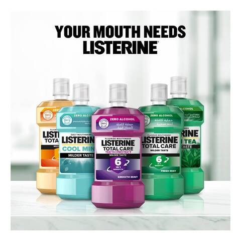 Listerine Total Care Miswak Mouthwash Milder Taste Zero Alcohol Fluoride Daily Mouthwash 500ml