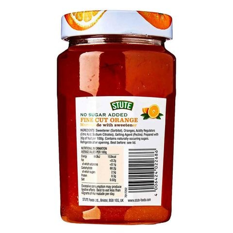 Stute No Sugar Adde Fine Cut Orange Marmalade 430g