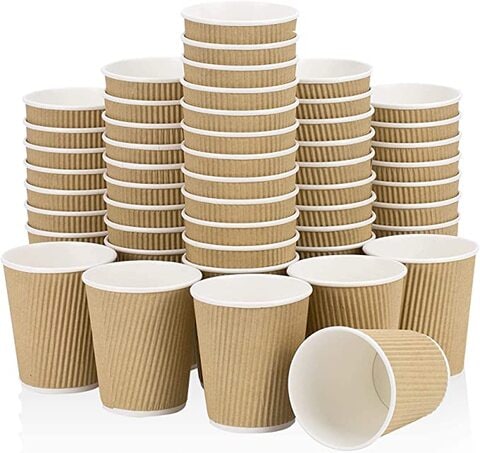 [50 Pack] Disposable Coffee Cups - 10 oz White Double Wall Insulated To Go  Coffee Cups - Kraft Paper Cups for Chocolate Tea, Espresso, and Cocoa