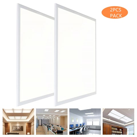 Xbw 2 Pcak 2x2 Ft Led 60w Panel Ceiling Light 60x60 Cm Square Aluminium 6500k 6000lm For Home Improvement Kitchen Living Room Office Supermarket White Color Cold - Led Ceiling Panel Light Dubai