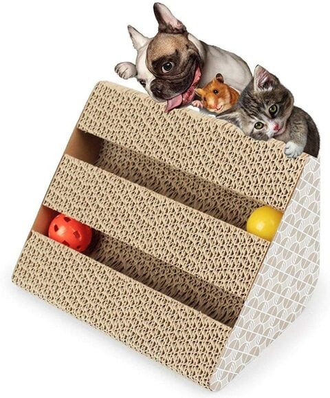 Buy Generic Cat Scratcher Post Scratching Cardboard Triangle W/ Bell Balls Catnip Pet Toy in UAE