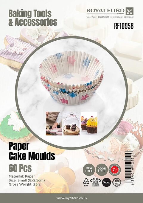 Royalford Paper Cake Moulds, 60Pcs Mini Rf10958, Non-Stick Muffin Cases Liners Cupcake Moulds For Ice-Creams Puddings Party Christmas