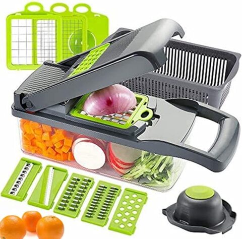 Vegetable Chopper Slicer Dicer - Onion Chopper - Effortless No-Mess Salad Vegetable  Cutter, 3 Interchangeable Blades Set with Food Container, Cleaning Brush  for Veggie Past price in UAE,  UAE