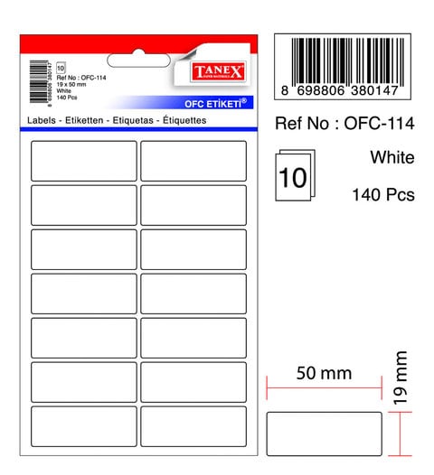 Tanex Labels White 19x50mm 140 PCS