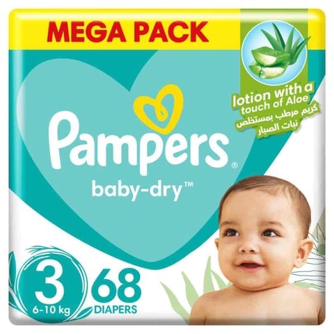 Pampers Baby-Dry Taped Diapers With Aloe Vera Lotion  Size 3 (6-10kg) 68 Diapers
