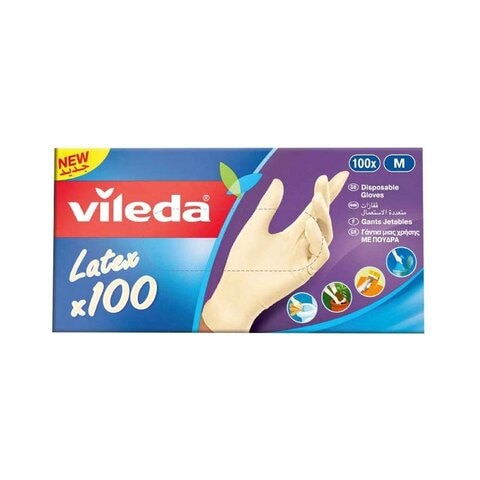 Vileda Latex Disposable Medium Gloves Beige 100 PCS
