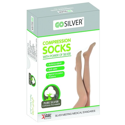 Go Silver Maternity Panty Hose Compression Socks, Class 1 (18-21 Mmhg) Closed Toe Flesh Size 7