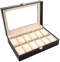 Rubik Men&#39;S Jewelry Box High-Grade 12 Compartment Wood Watch Box Organizer Case Black