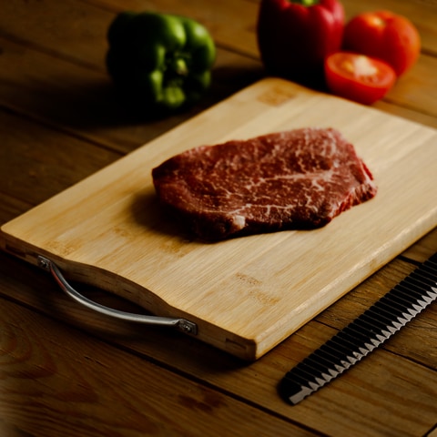 Royalford Organic Bamboo Cutting Board, RF10238, Strong Metal Handle, Durable &amp; Lightweight, Antibacterial, Chopping Board For Meat And Vegetables