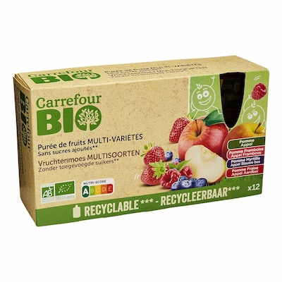 Buy Carrefour Bio Multi-Variety Compote 90g Pack of 12 Online