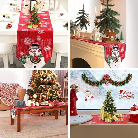 Christmas Table Runner, Christmas Decorations Tablecloth, Embroidered Christmas Red Table Cloth Table Decorations, for Indoor or Outdoor Cupboard Dining Table Holiday Party Xmas Decor (Table Runner)