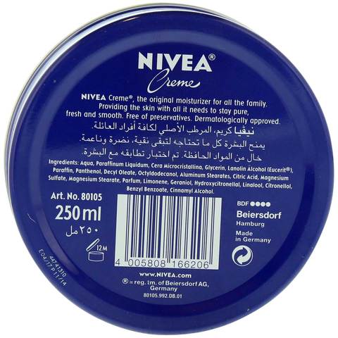 NIVEA Moisturising Cream, Universal All Pourpose Moisturizer for Face Body Hands, Tin 250ml