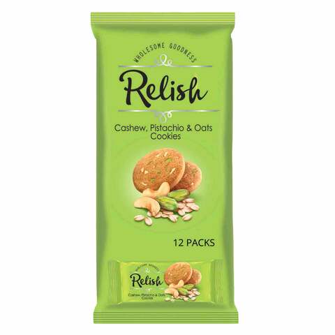 Buy Relish Cashew Pistachio And Oats Cookies 42g x Pack of 12 in Saudi Arabia
