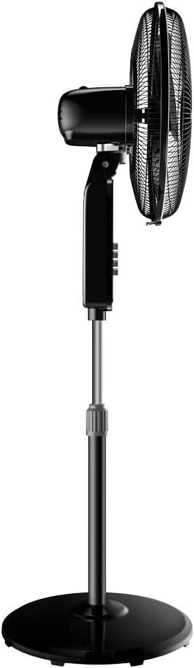 Midea Pedestal Stand Fan With SQD Motor, 16 Inch, 3D Oscillation Directions, 3 Speed Levels &amp; Adjustable Height, 5 Leaf Blade With 7.5 Hours Timer, Best For Home &amp; Office, Black, FS4019K
