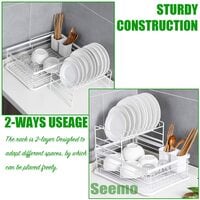 Aiwanto - Dish Drying Stand Bowl Storage Rack Plate Organizer Utensil Holder for Kitchen Countertop Large Capacity Antibacterial Stylish White