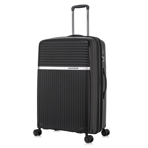 Cabinpro Hard Case Large Checked Luggage Trolley For Unisex Polypropylene Lightweight 4 Double Wheeled Suitcase With Built In TSA Type Lock Travel Bag CP002 Black