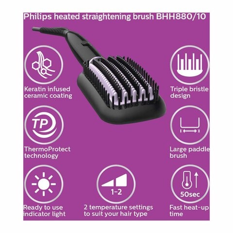 Philips Heated Straightening Hair Brush BHH880 Black