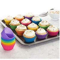 12Pcs/Lot 7Cm Muffin Cupcake Mould Colorful Round Shape Silicone Cupcake Mould Bakeware Maker Mold Tray Baking Cup Liner Molds, Multi Color